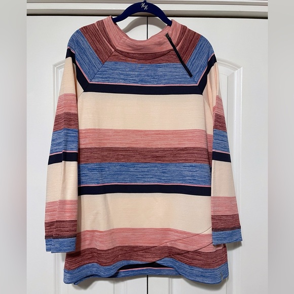 Talbots Zip Mock Neck Striped Sports Stretch Pullover Top Sz 1X - Picture 2 of 10